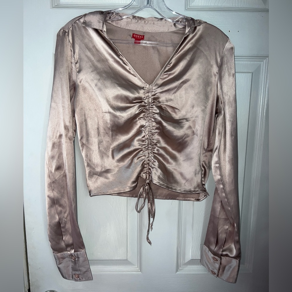 Satin Pink Long Sleeve Blouse